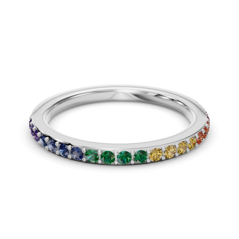360 degree view of Rainbow Sapphire Half Eternity Band