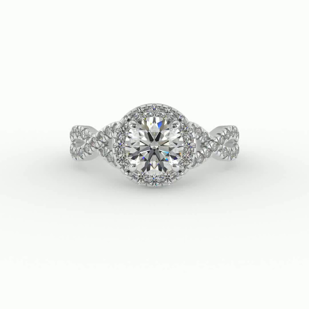 360 degree view of Zoey Twist Style Halo Engagement Ring