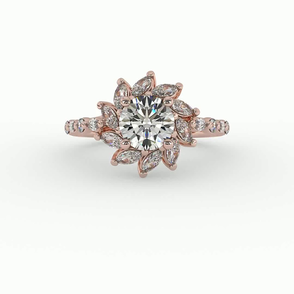 360 degree view of Melissa Marquise Floral Halo Engagement Ring