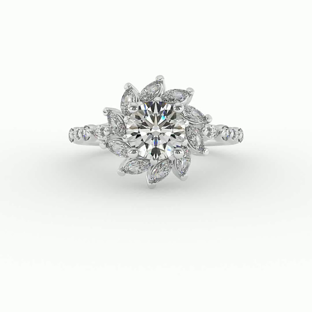 360 degree view of Melissa Marquise Floral Halo Engagement Ring