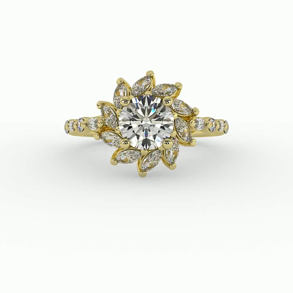 360 degree view of Melissa Marquise Floral Halo Engagement Ring