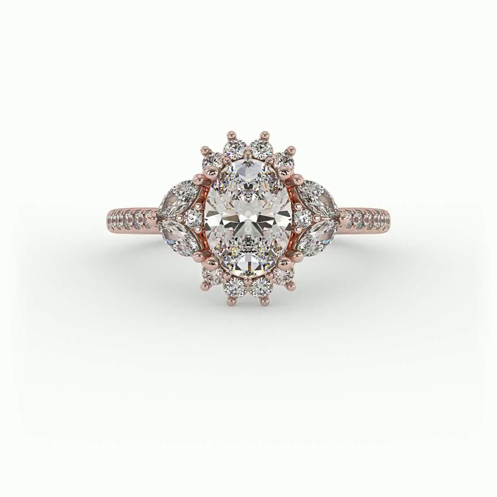 360 degree view of Celeste Halo Engagement Ring