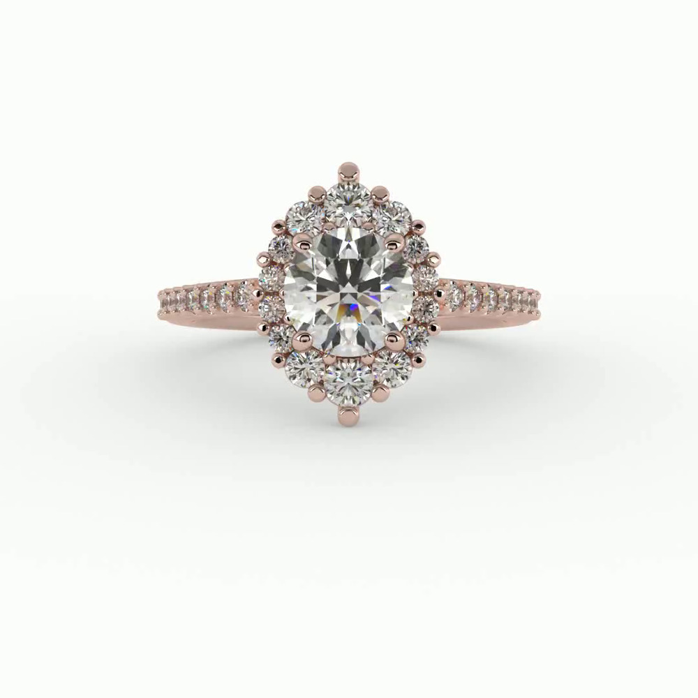 360 degree view of Violet Cathedral Pave Diamond Halo Engagement Ring