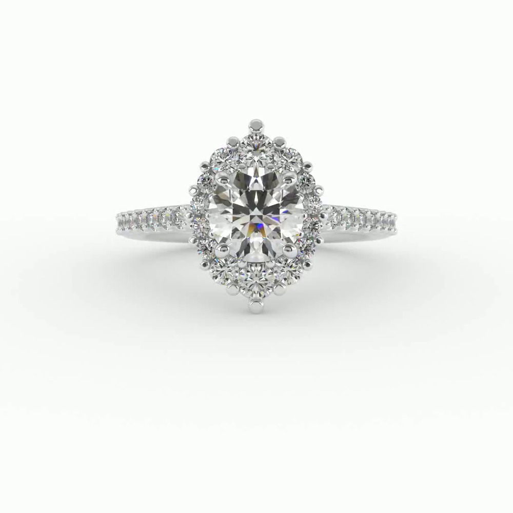 360 degree view of Violet Cathedral Pave Diamond Halo Engagement Ring