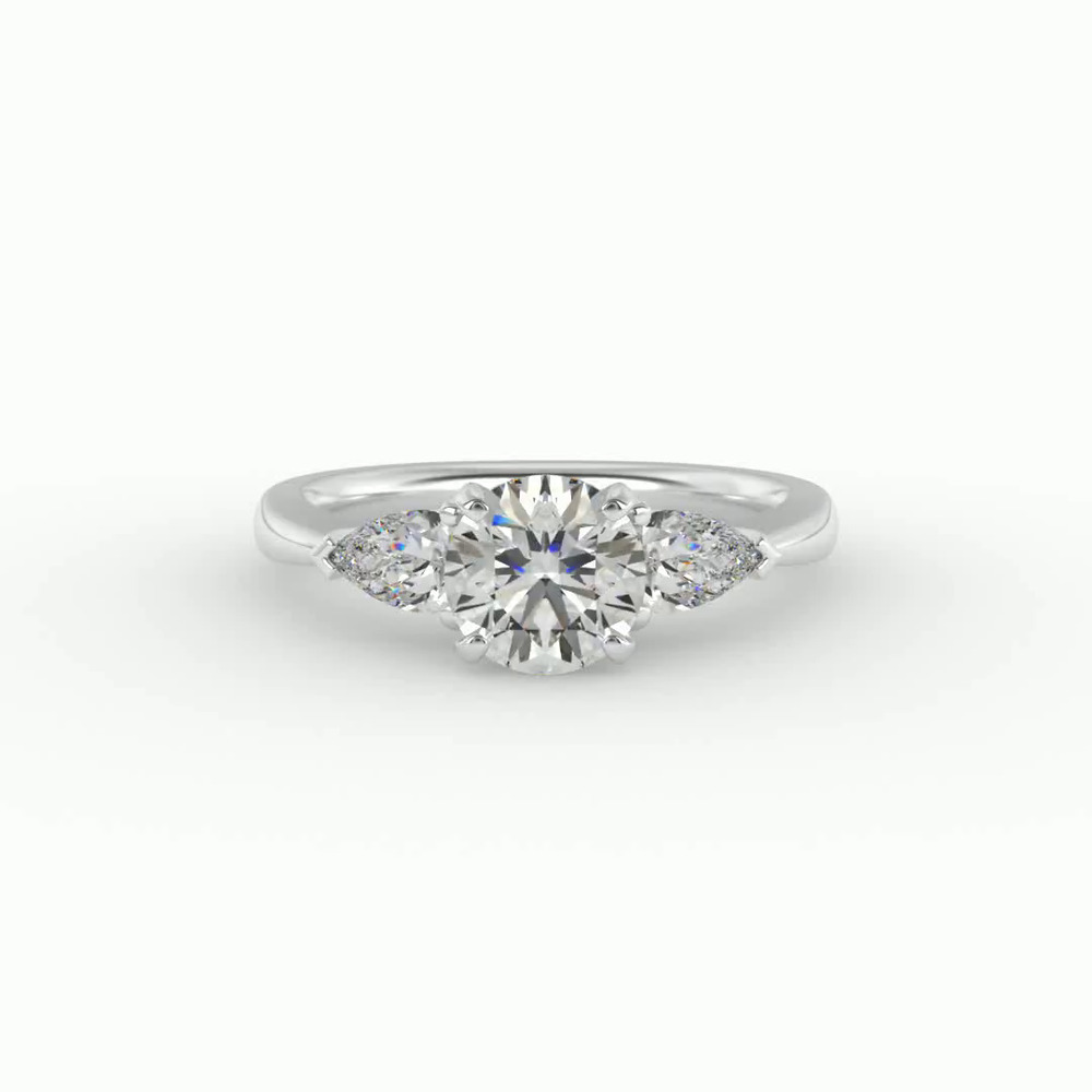 360 degree view of Madison Three-Stone Lab Pear Engagement Ring