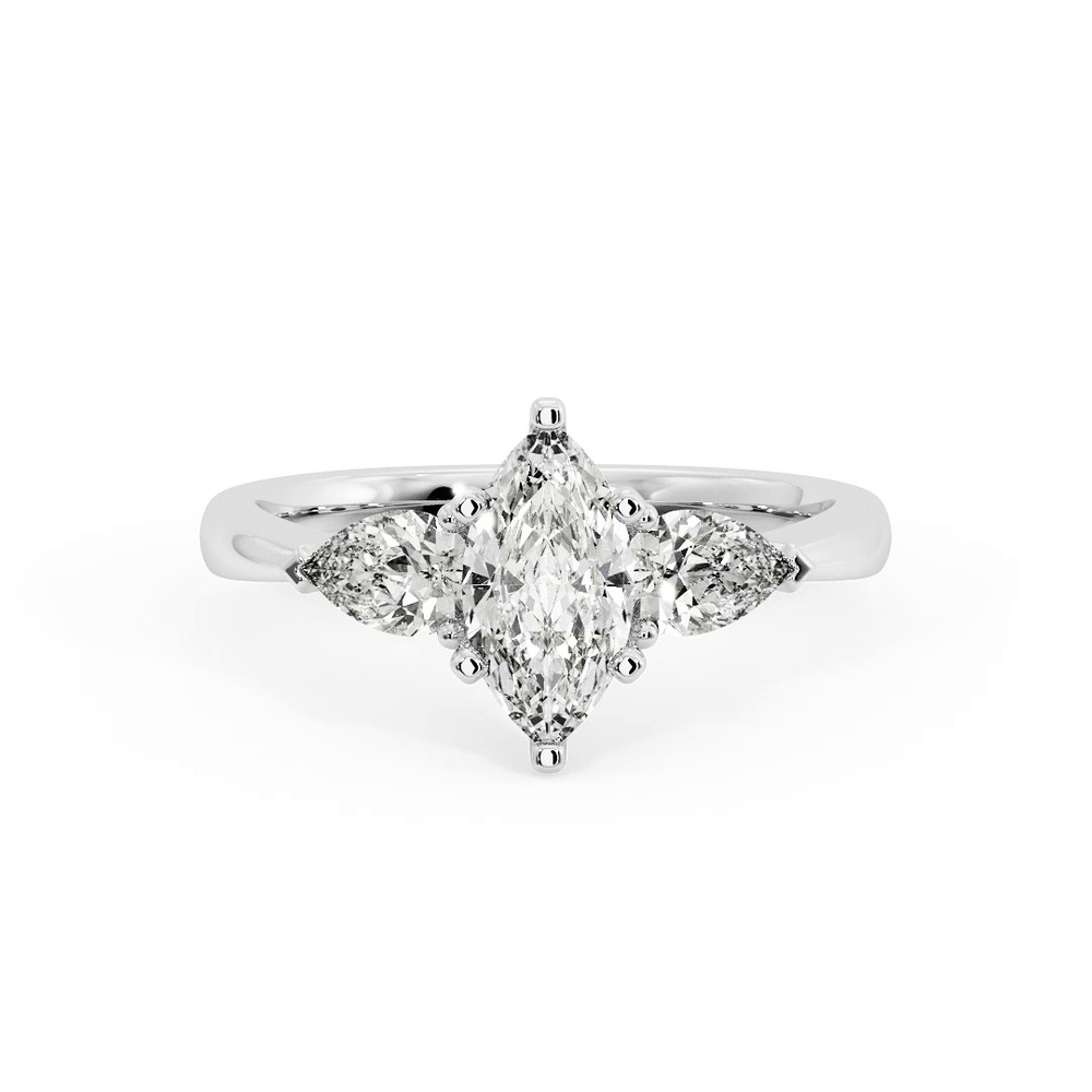 360 degree view of Madison Three-Stone Lab Pear Engagement Ring