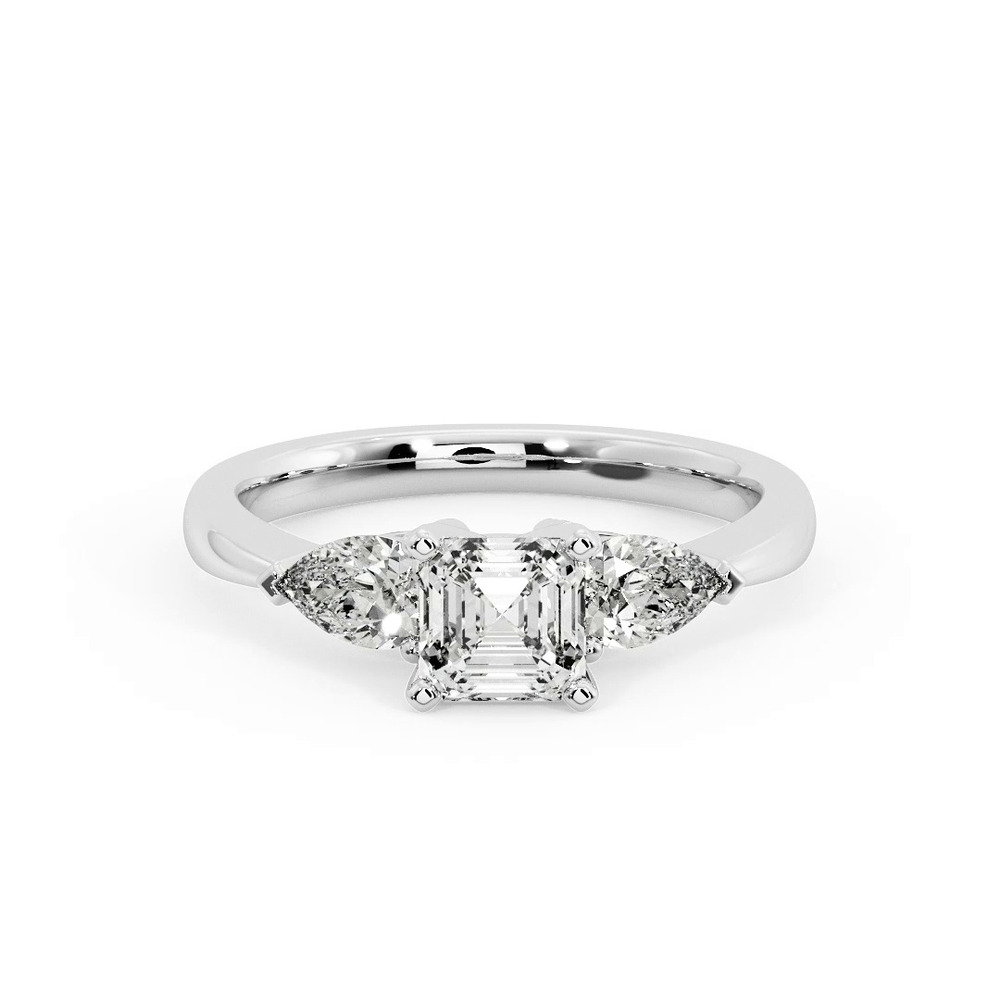 360 degree view of Madison Three-Stone Lab Pear Engagement Ring