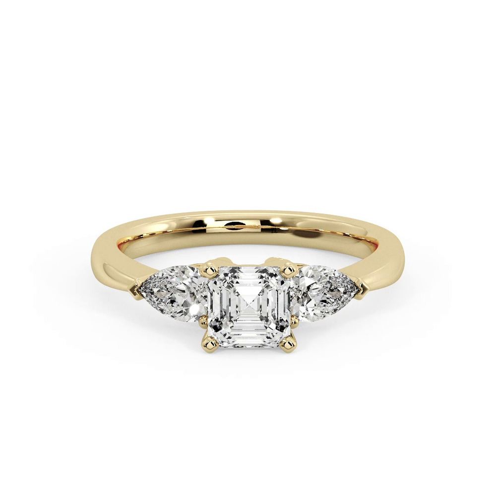 360 degree view of Madison Three-Stone Lab Pear Engagement Ring