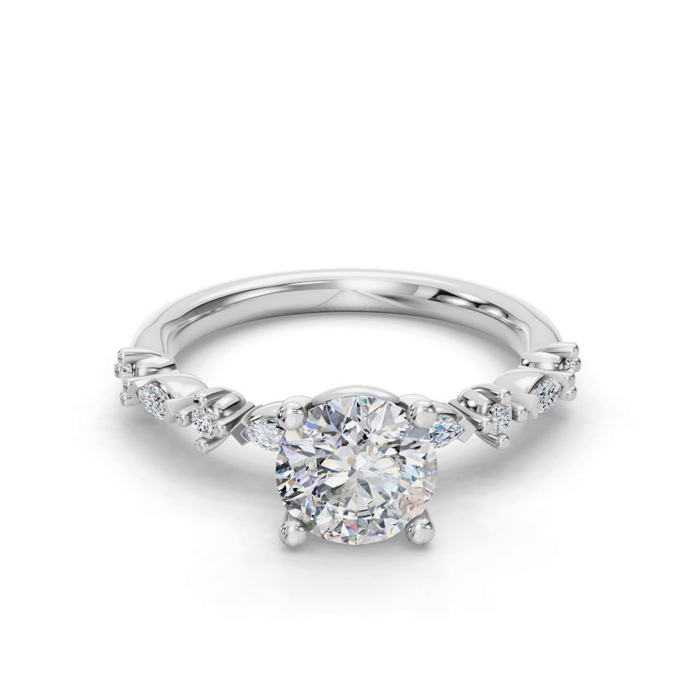 360 degree view of Aravelle Petite Marquise And Round Diamond Engagement Ring