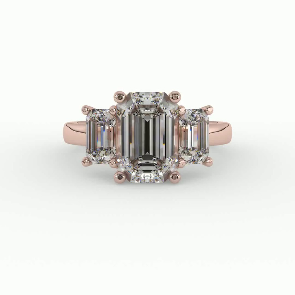 360 degree view of Aaliyah Emerald Three-Stone Engagement Ring