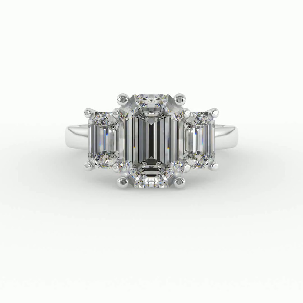 360 degree view of Aaliyah Emerald Three-Stone Engagement Ring