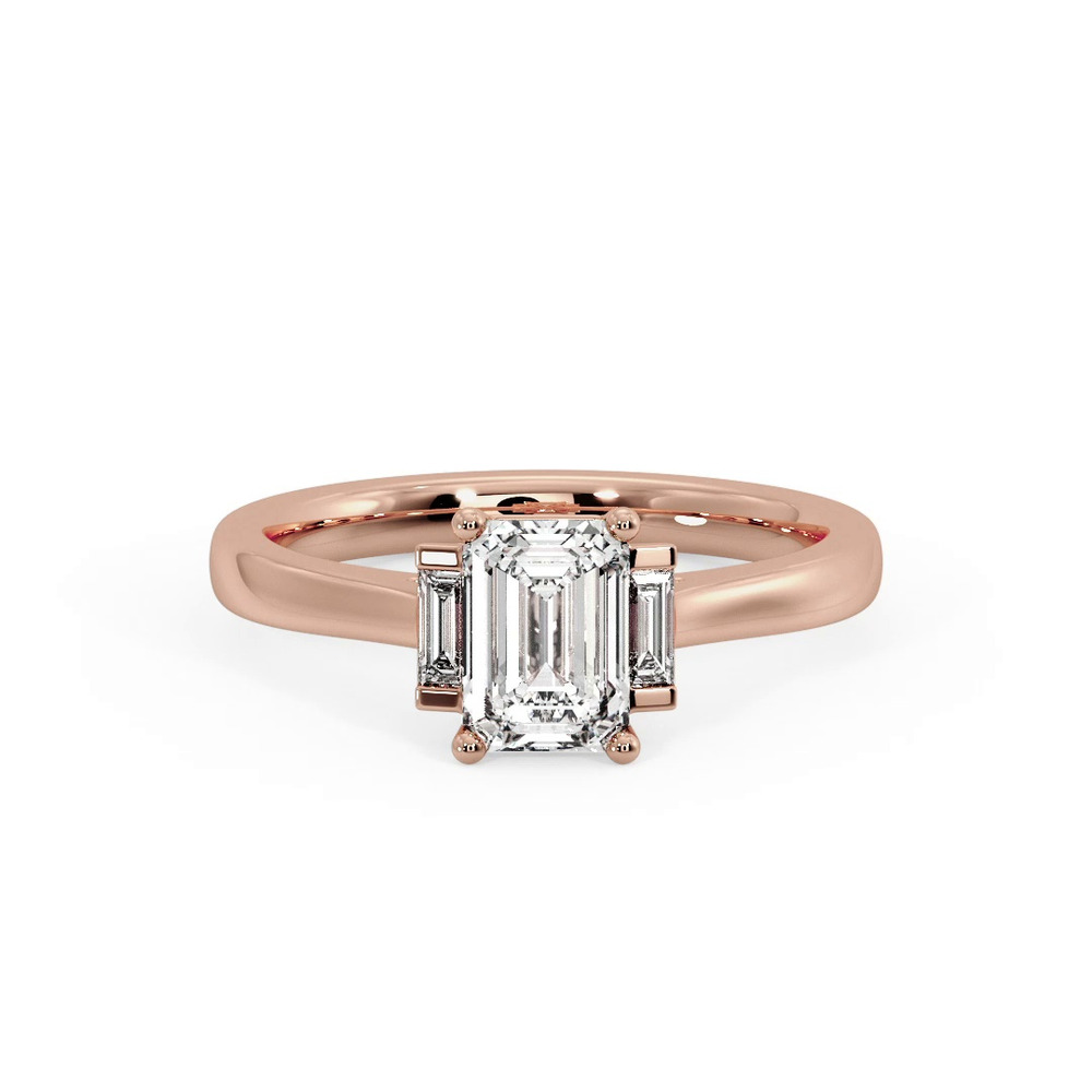 360 degree view of Mina Three-Stone Straight Baguette Engagement Ring