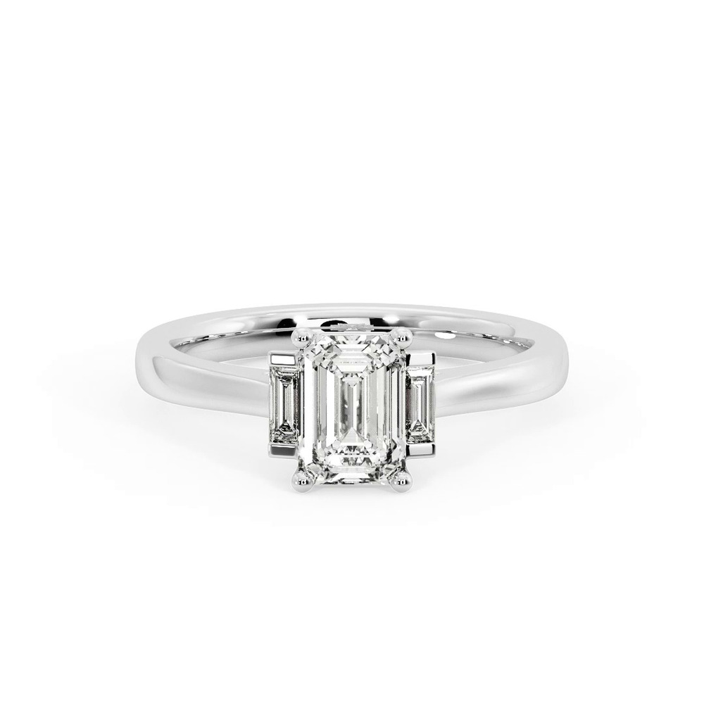 360 degree view of Mina Three-Stone Straight Baguette Engagement Ring