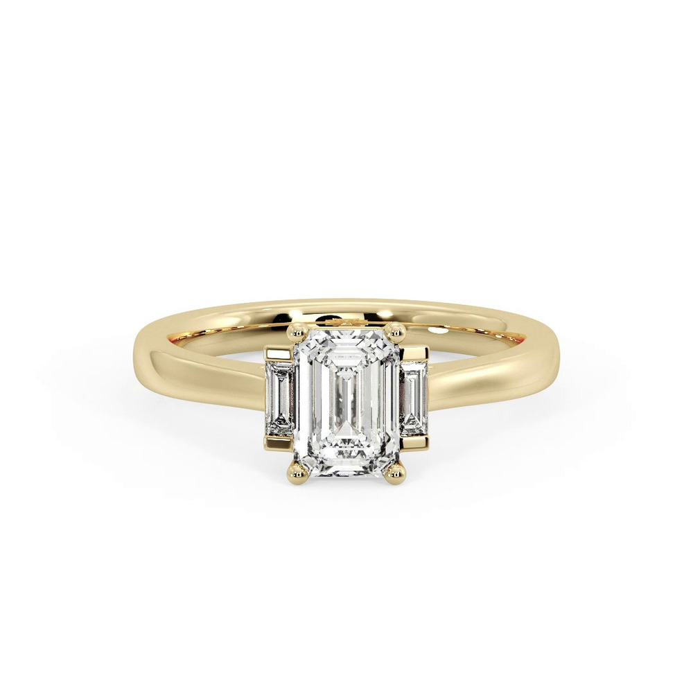 360 degree view of Mina Three-Stone Straight Baguette Engagement Ring