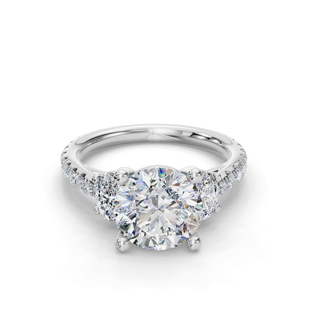 360 degree view of Valette Oval Three-Stone Pavé Engagement Ring