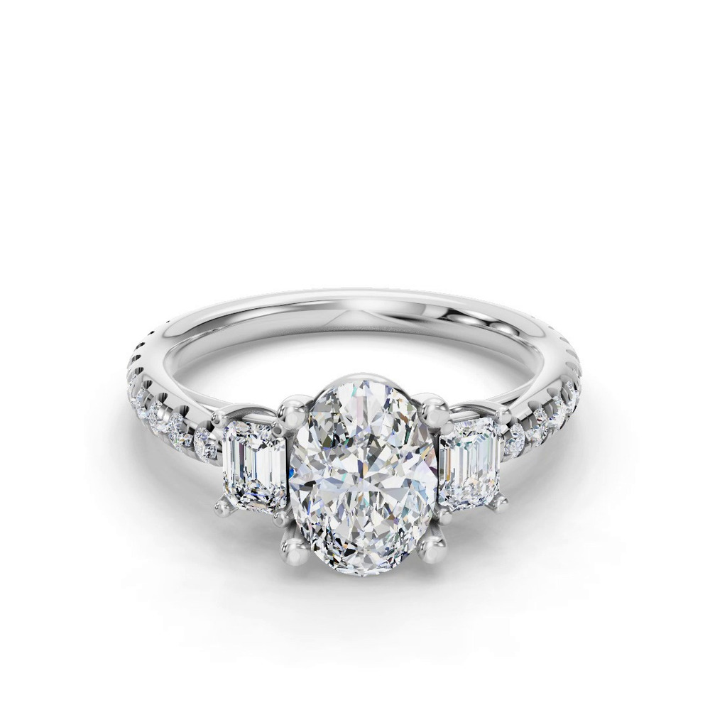 360 degree view of Valette Emerald Three-Stone Pavé Engagement Ring