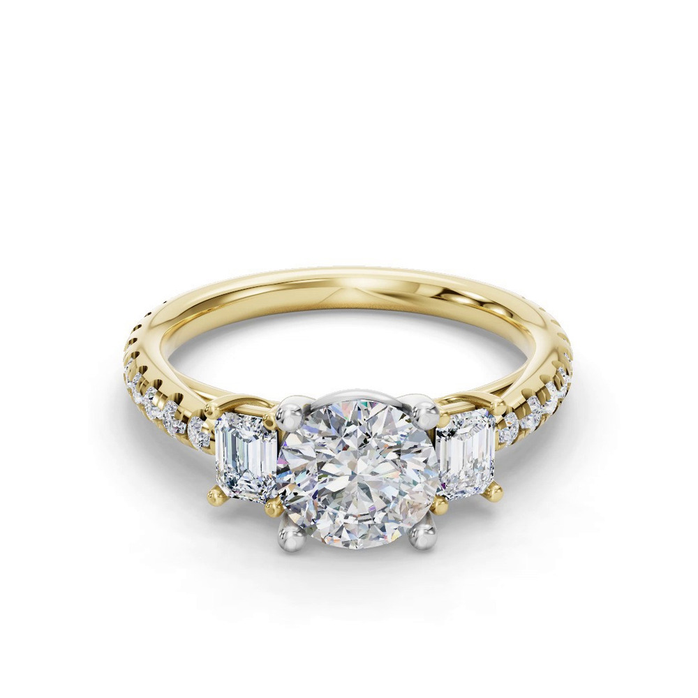 360 degree view of Valette Emerald Three-Stone Pavé Engagement Ring