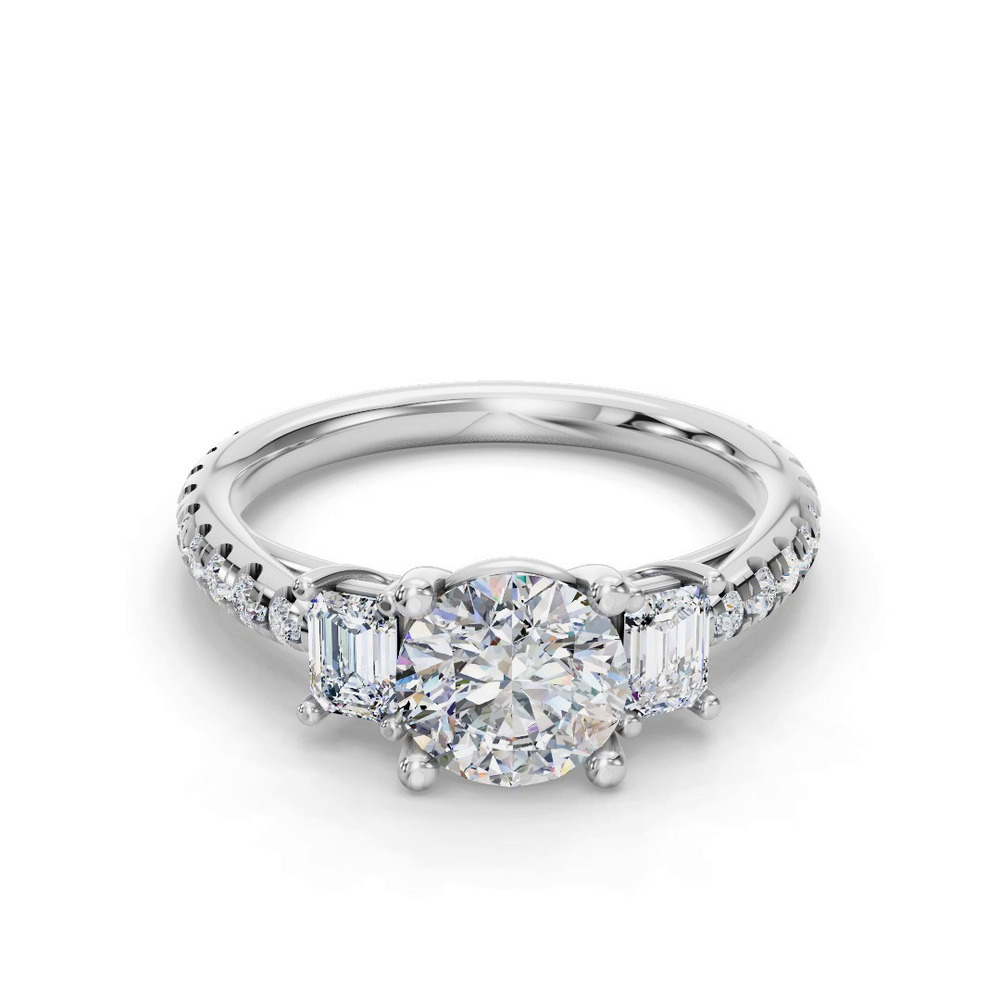 360 degree view of Valette Emerald Three-Stone Pavé Engagement Ring