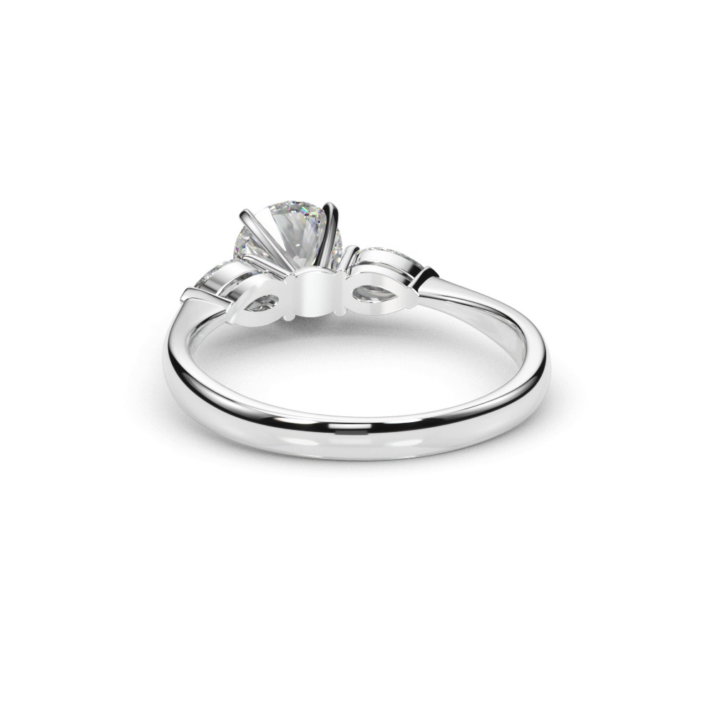 360 degree view of Oksana Three Stone Engagement Ring With Pear Shape Side Diamonds