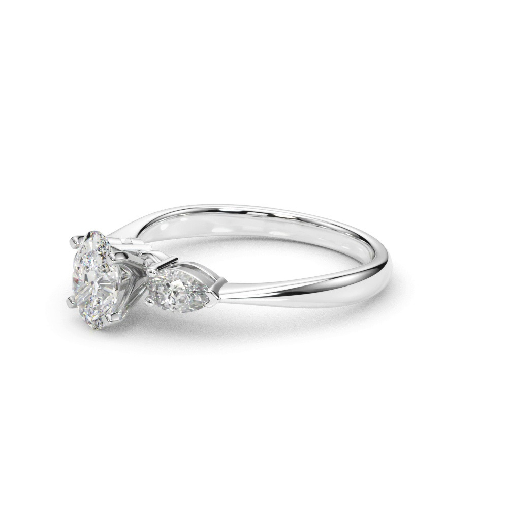 360 degree view of Oksana Three Stone Engagement Ring With Pear Shape Side Diamonds