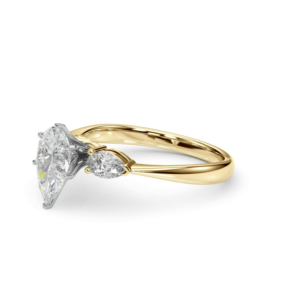 360 degree view of Oksana Three Stone Engagement Ring With Pear Shape Side Diamonds