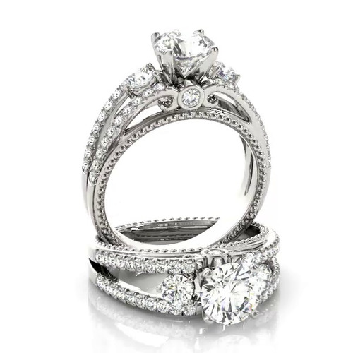 360 degree view of Devi 2 Row Pavé Diamond Engagement Ring