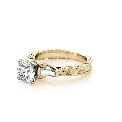 360 degree view of Vivi Vintage Inspired 3 Stone Baguette Diamond Engagement Ring