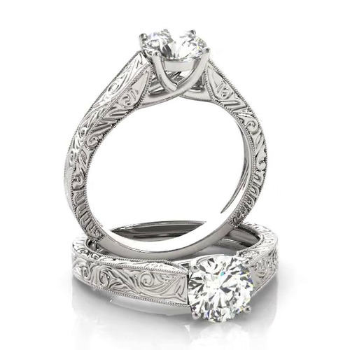 360 degree view of Adelaide Engraved Solitaire Engagement Ring