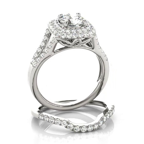 360 degree view of Ellia Double Halo Engagement Ring