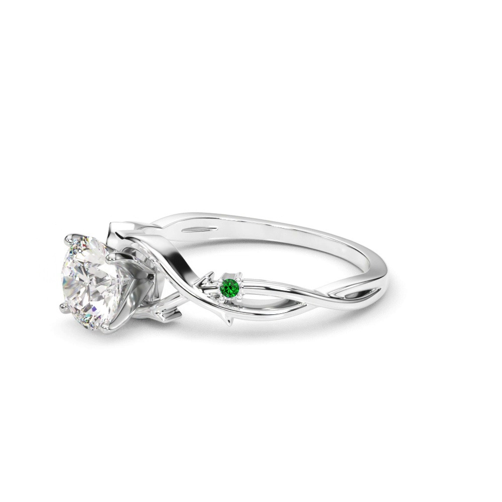 360 degree view of Vine Nature Inspired Emerald Engagement Ring