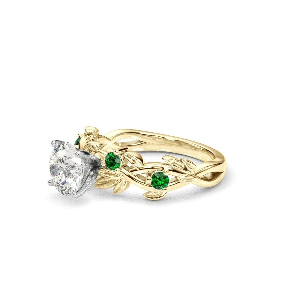 360 degree view of Flamenco Emerald Twisted Vine & Leaf Engagement Ring