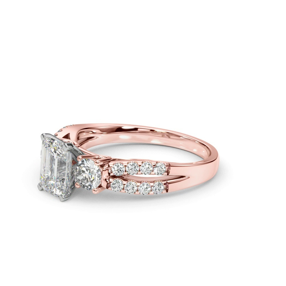 360 degree view of Rosella Three Stone Lab Engagement Ring
