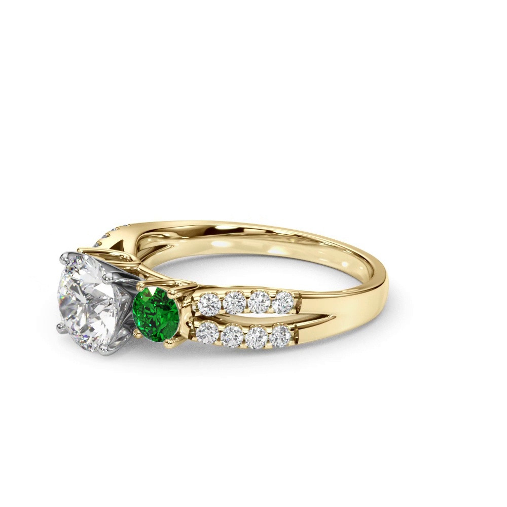 360 degree view of Rosella Three Stone Emerald Engagement Ring