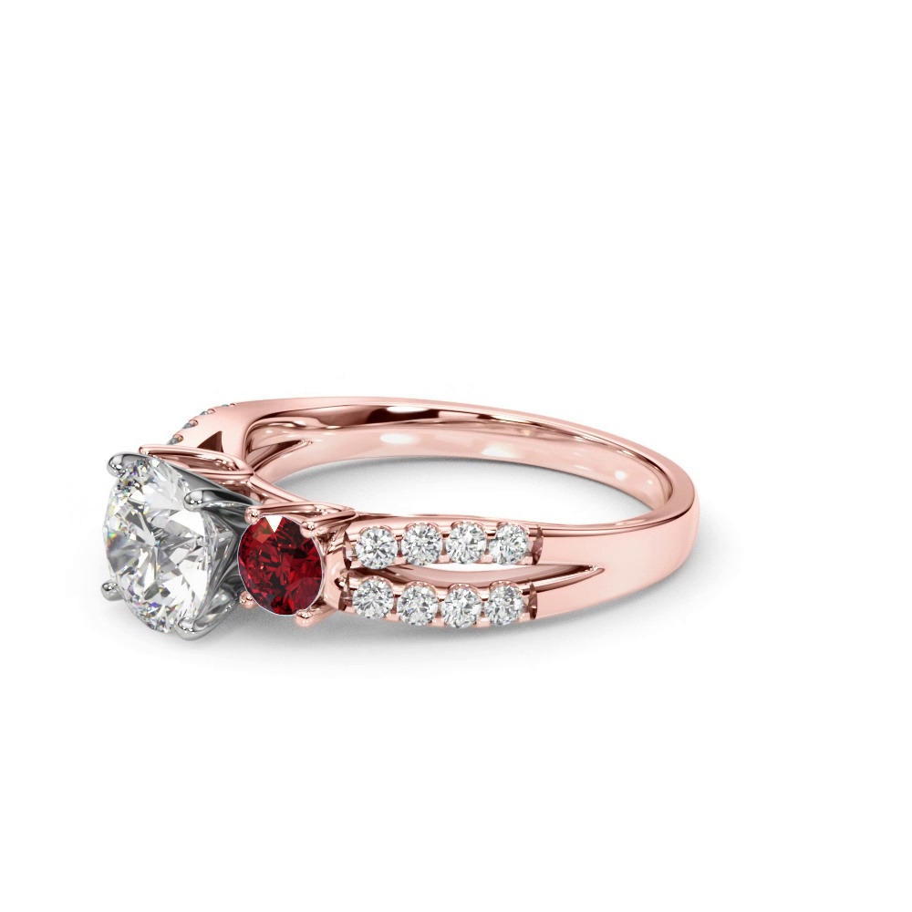 360 degree view of Rosella Three Stone Lab Ruby Engagement Ring