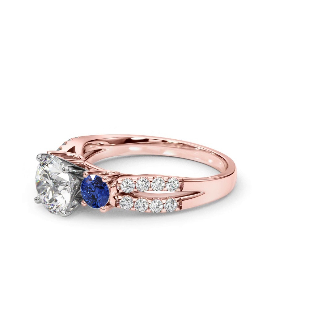 360 degree view of Rosella Three Stone Sapphire Engagement Ring