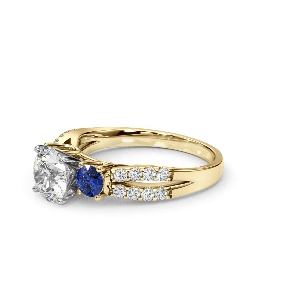 360 degree view of Rosella Three Stone Sapphire Engagement Ring