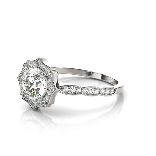 360 degree view of Ella Scalloped Diamond Halo Engagement Ring