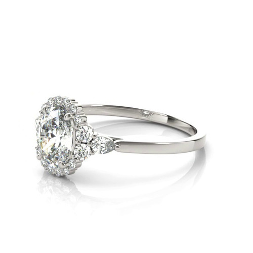 360 degree view of Isabell Halo Engagement Ring With Pear Shape Side Diamonds