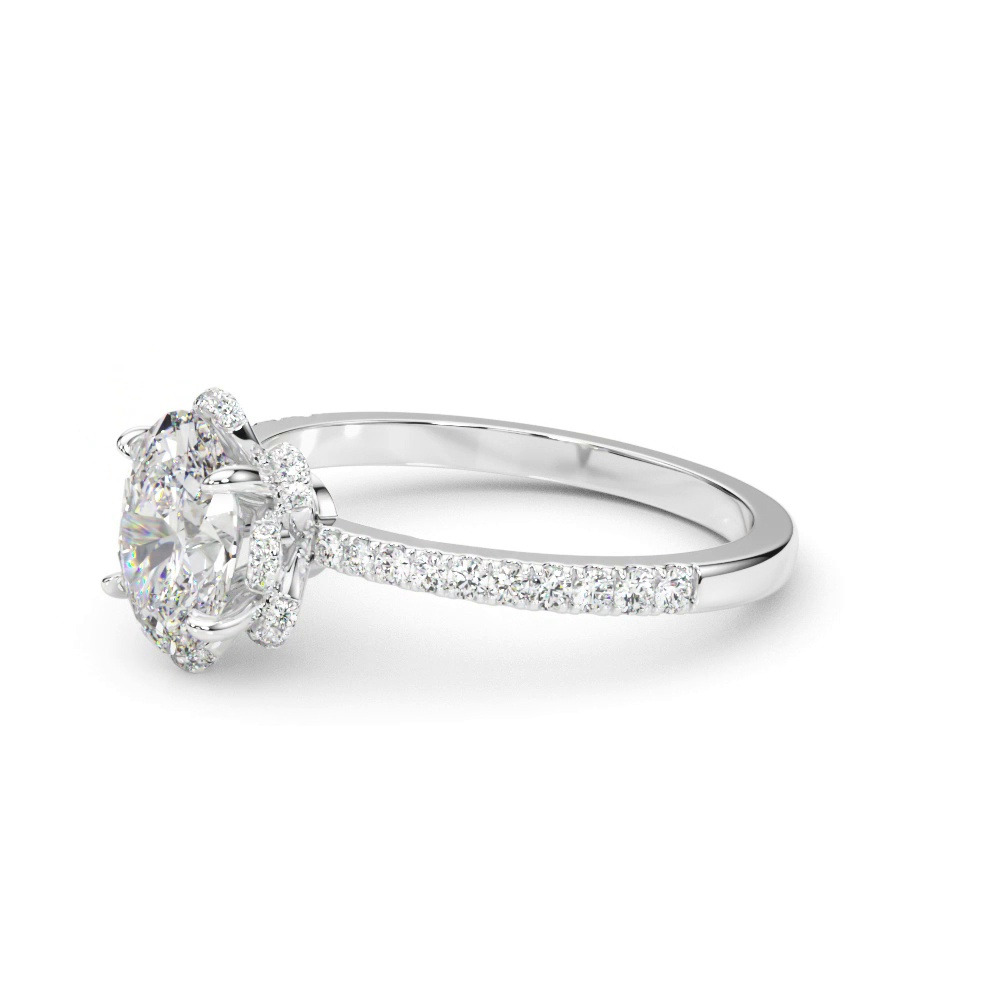 360 degree view of Mele Oval Diamond Pave Engagement Ring With Tulip Setting