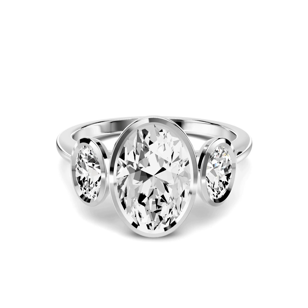 360 degree view of Montero Oval Bezel Three-Stone Lab Diamond Engagement Ring (.50 ct. tw.)