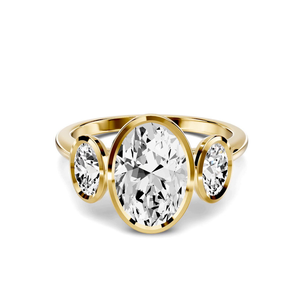 360 degree view of Montero Oval Bezel Three-Stone Lab Diamond Engagement Ring (.50 ct. tw.)