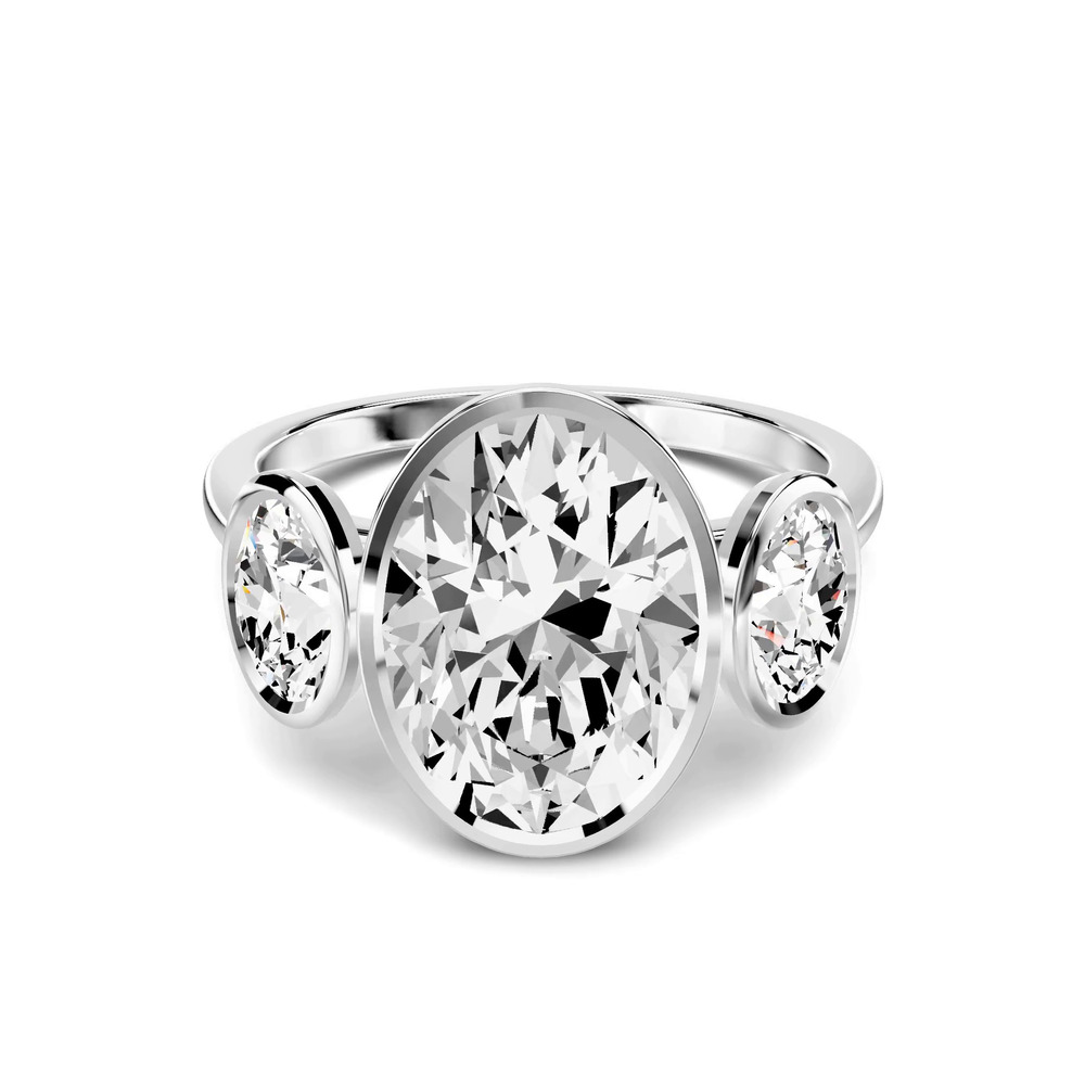 360 degree view of Montero Oval Bezel Three-Stone Lab Diamond Engagement Ring (.75 ct. tw.)