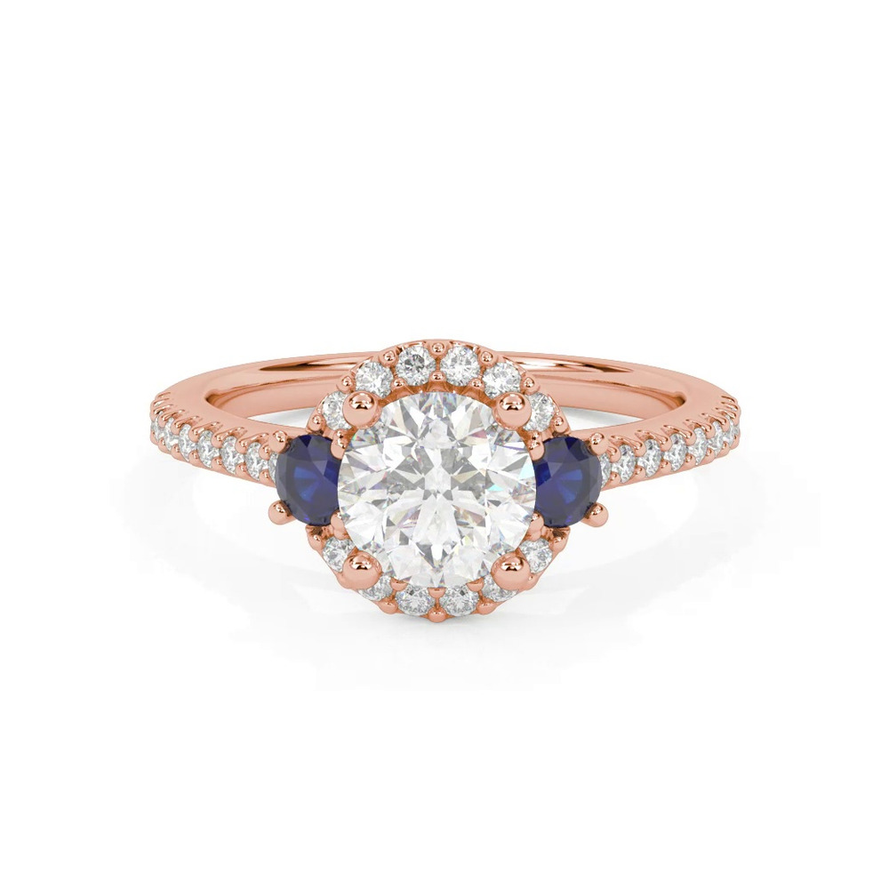 360 degree view of Camelia Halo And Sapphire Accent Engagement Ring