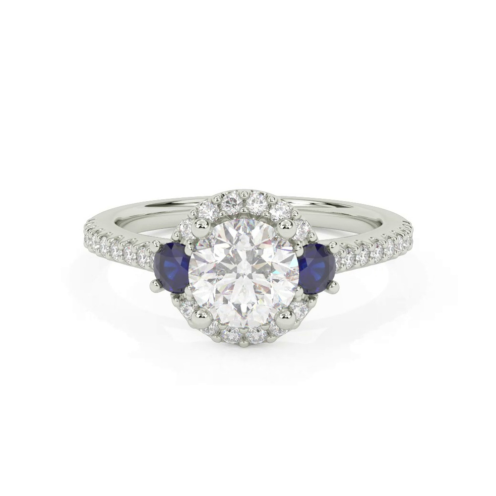 360 degree view of Camelia Halo And Sapphire Accent Engagement Ring