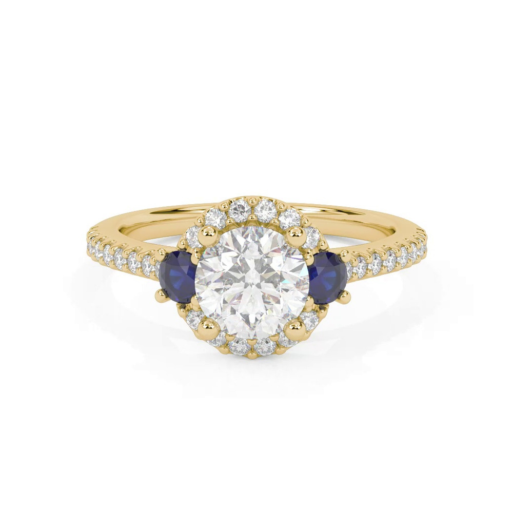 360 degree view of Camelia Halo And Sapphire Accent Engagement Ring