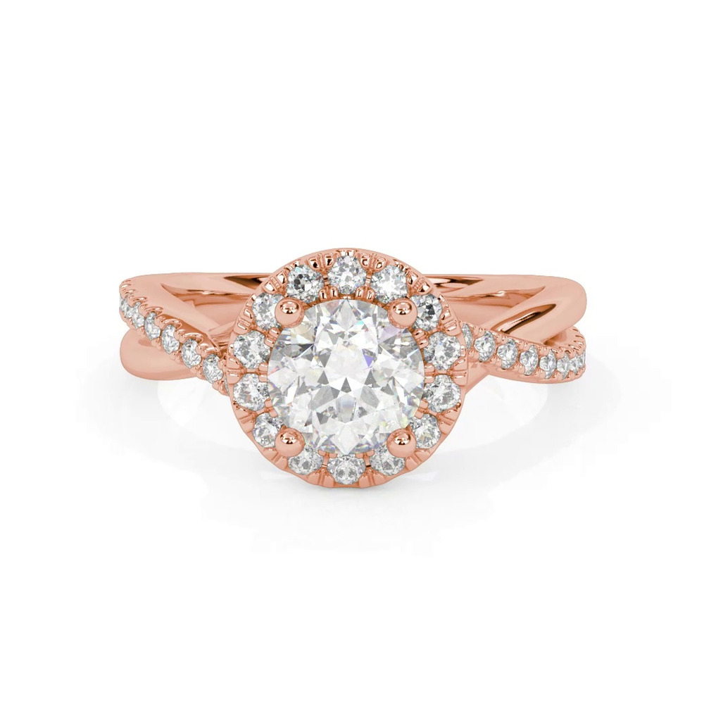 360 degree view of Lexie Contemporary Twist Halo Engagement Ring