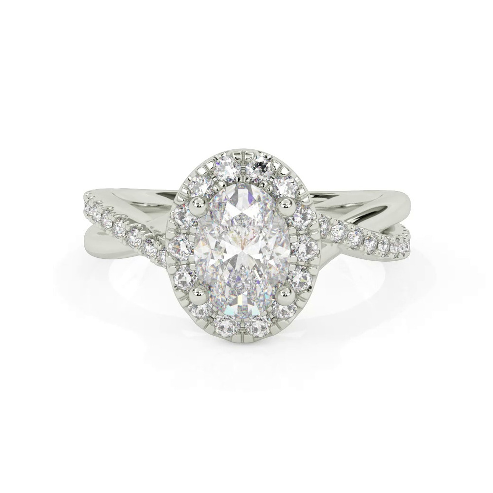 360 degree view of Lexie Contemporary Twist Halo Engagement Ring