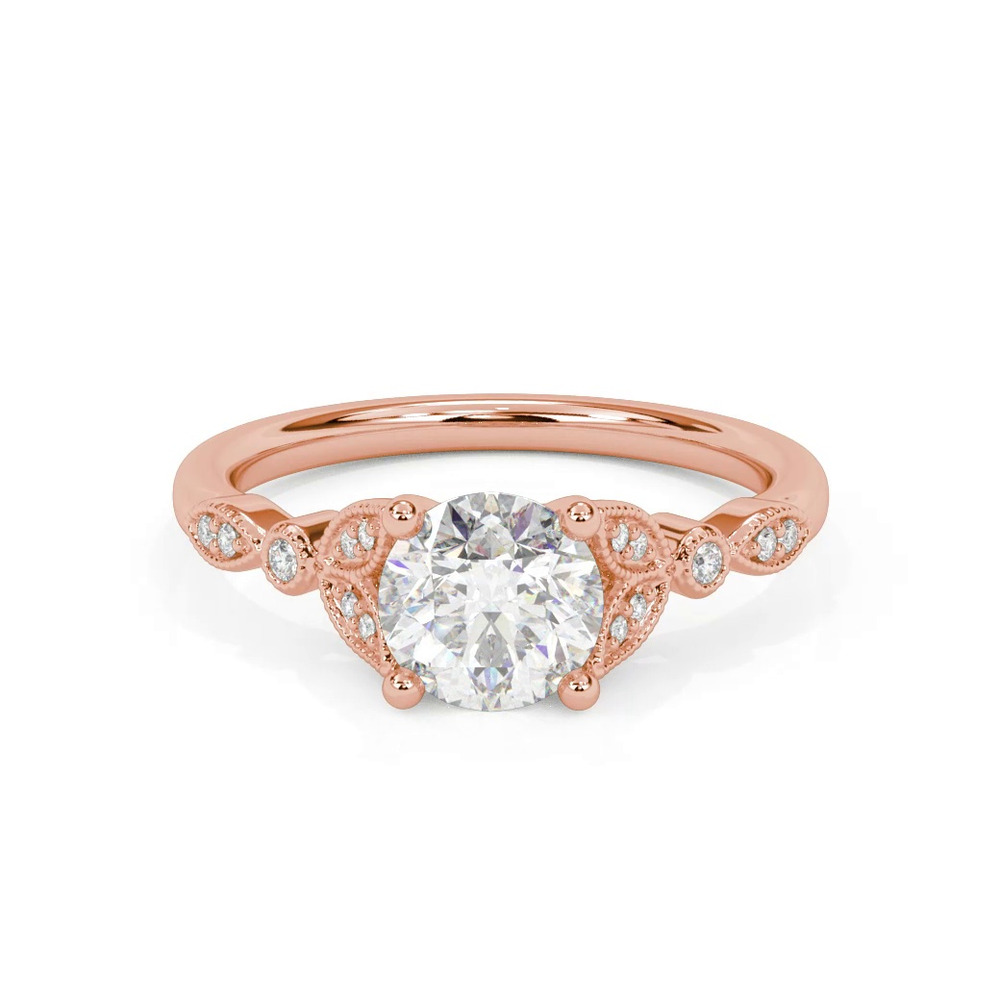 360 degree view of Kelly Milgrain Leaf Diamond Engagement Ring