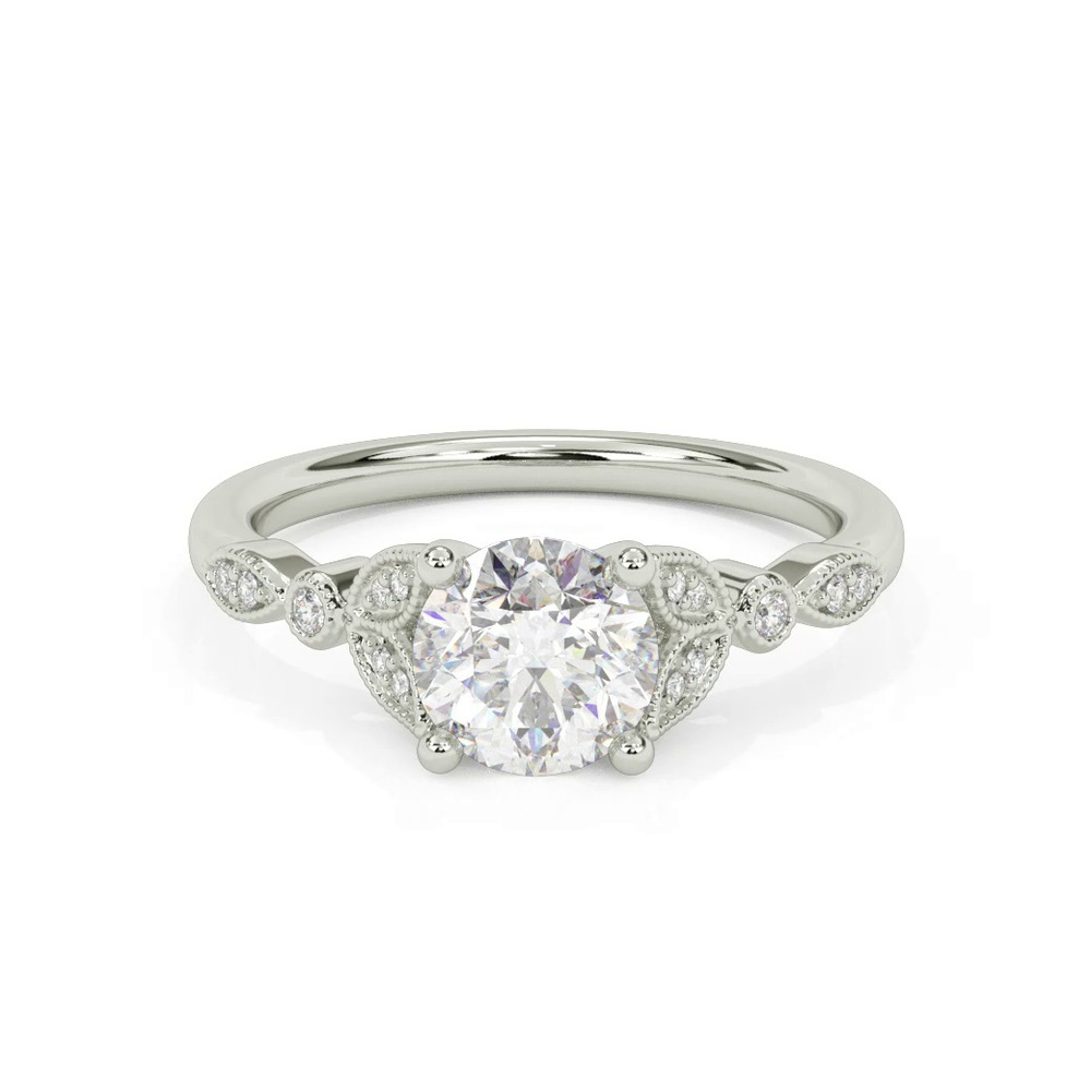 360 degree view of Kelly Milgrain Leaf Diamond Engagement Ring