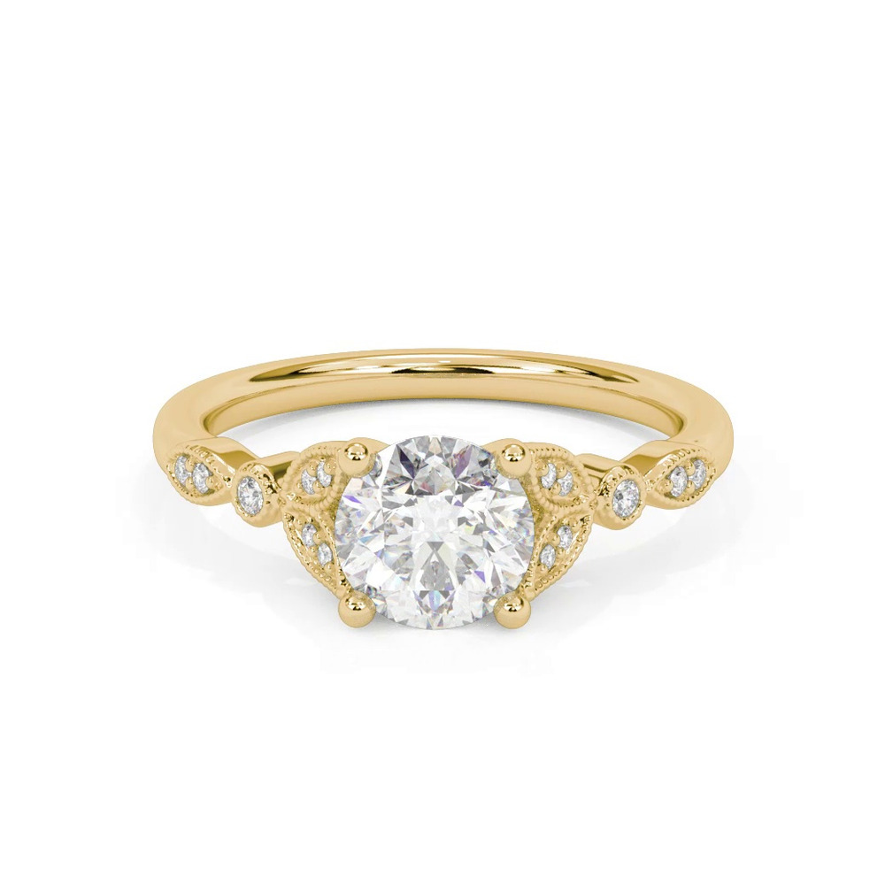 360 degree view of Kelly Milgrain Leaf Diamond Engagement Ring